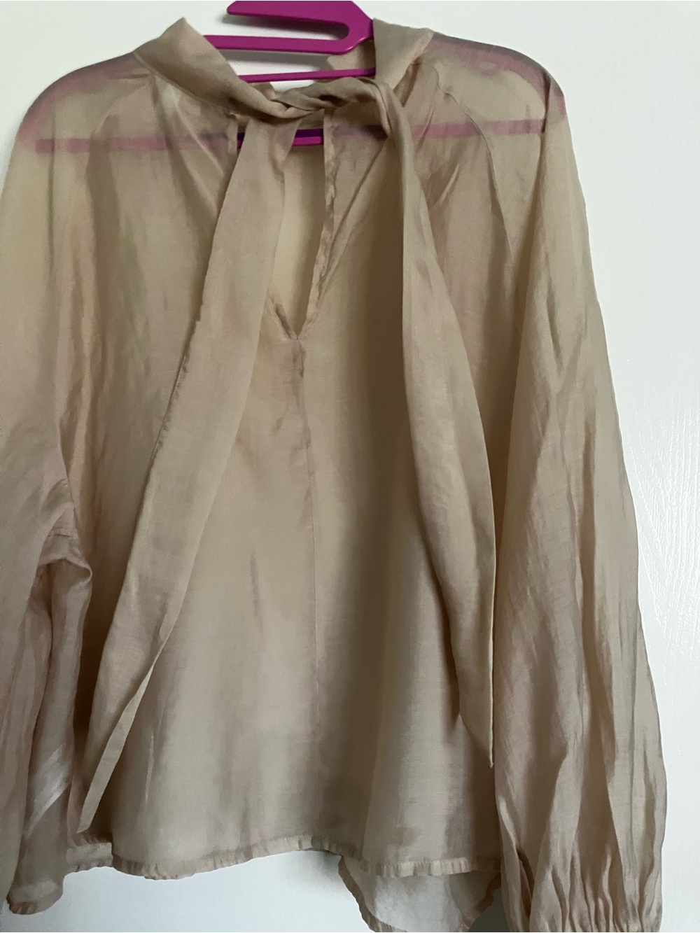 NWOT-Prologue Beige Sheer Peasant Blouse XL Lightweight Boho Flowy Top - Picture 5 of 11
